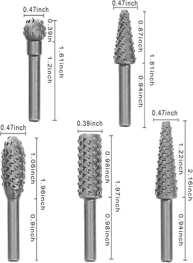 VELTRIX - 5PCS High Speed Rotary Burr Drill Bit Set, 1/4" (6mm) Shank Wood Carving Rasp Files for Dremel, Grinding, Polishing, Engraving, Cutting & Shaping Tools for Woodworking - Image 5